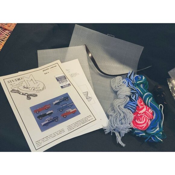 Vintage Cars Plastic Canvas Stitching Kit By Studio M 56 Chevy RARE FIND :24 - Picture 1 of 6